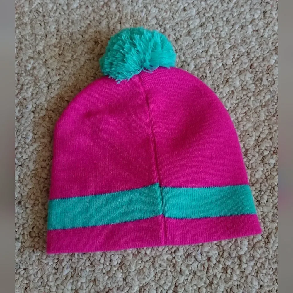 Dreamworks Trolls Pink and Teal Beanie with a pom-pom